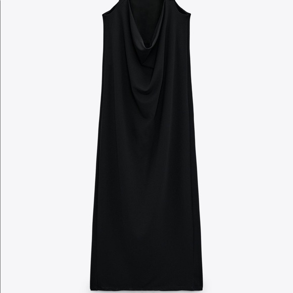 ZARA Long Pleated Dress Black - Picture 5 of 8